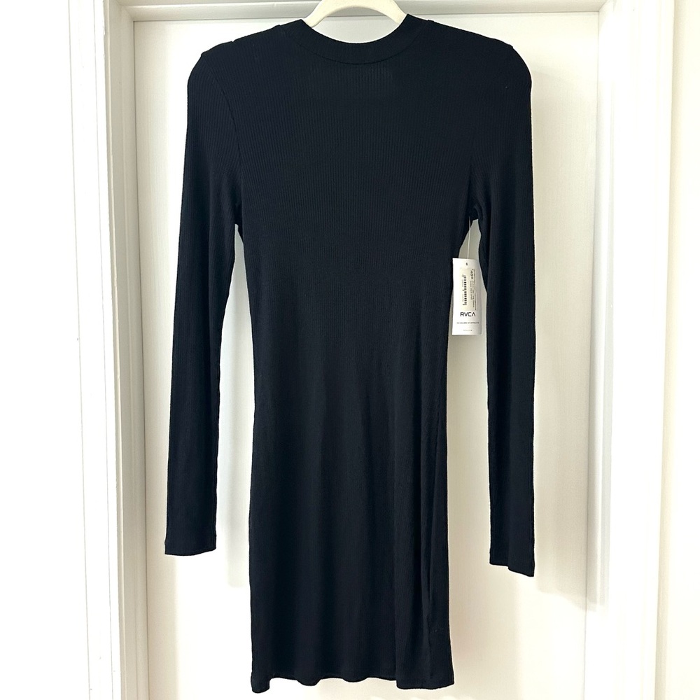 RVCA Black Latte Long Sleeve Ribbed Bodycon Dress, Size S
